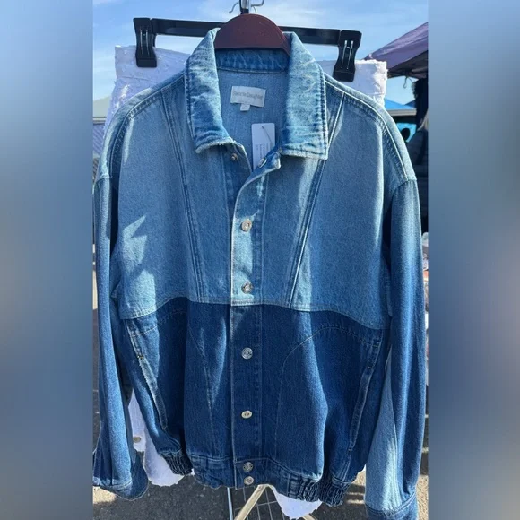Favorite Daughter Two-Tone Blue Beacon Denim Jacket XS new - Picture 4 of 6
